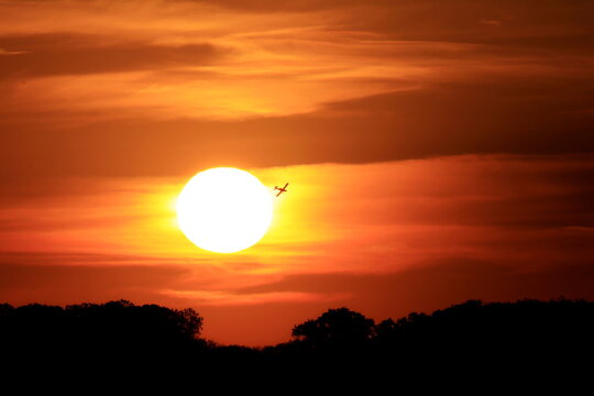Sunset sky clouds outdoor airplane silhouette - Powered by Adobe