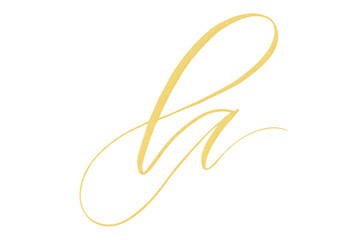 Golden yellow handwritten cursive letter h with elegant flourishes, decorative alphabet typography on a transparent background