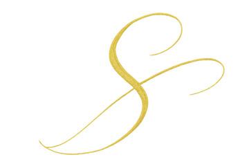 Obraz premium Gold letter s calligraphy script, luxurious golden alphabet typography design with elegant flourishes, transparent background