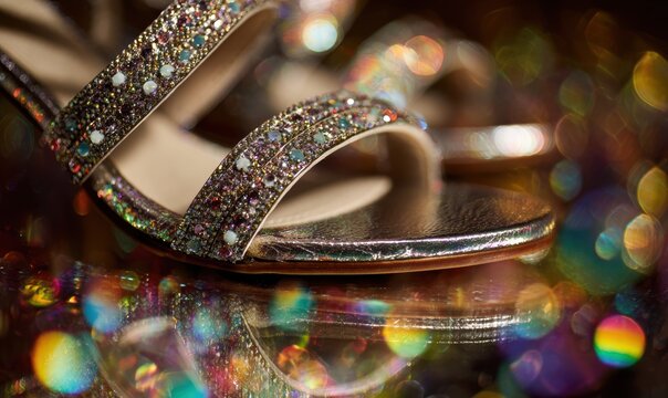 A pair of gold sandals with a gold band