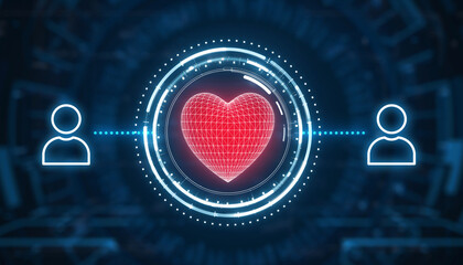 Digital Heart Connection: A striking digital representation of connection with two silhouette figures and a prominent red heart symbol at the center.