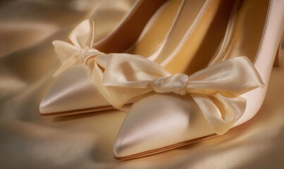 Two white shoes with bows on them