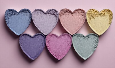 Fototapeta premium A row of makeup palettes with hearts on them