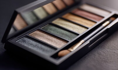 A makeup palette with a brush in it