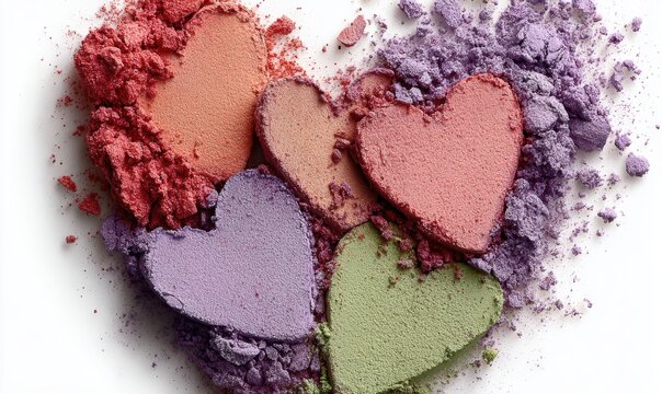 A pile of makeup with a heart shape in the middle