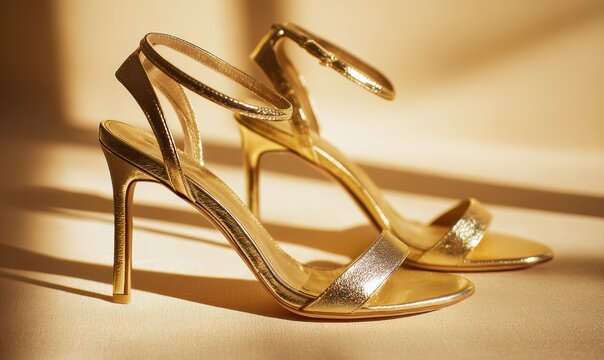 Two gold sandals with a gold strap