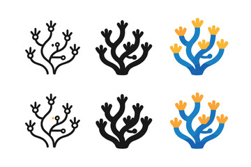 Obraz premium Vibrant Coral Reef Icons. Coral reef with glowing connections and vibrant polyps, abstract minimal vector icon, first in line