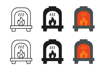 Fiery Kiln Styles. Kiln furnace with fiery interior and heat waves, abstract minimal vector, first in line style with thin outline