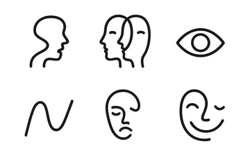 Obraz premium Abstract Emotions Icons. Line style icons of Abstract Emotions: twisted profile, merging faces, single eye, continuous curve,