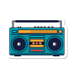 Fototapeta premium Retro teal portable cassette player with orange accents and visible tape reels depicted in a flat vector illustration style on a white background capturing a nostalgic 1980s aesthetic