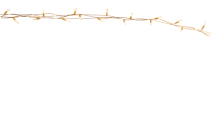 Twisted string of illuminated lights with delicate clear bulbs creating a soft glow on transparent background