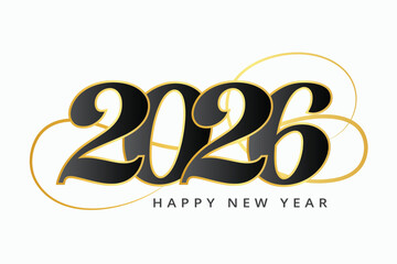 Elegant 2026 Happy New Year Typography with Black and Gold Decorative Style
