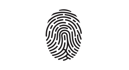 Close up of a black fingerprint icon on white background for biometric graphic resources.