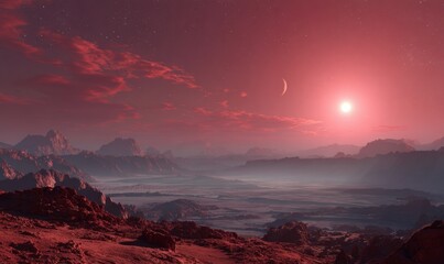 Obraz premium A red planet with a sun in the sky