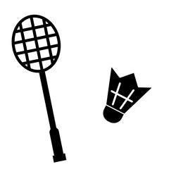 バドミントンのラケットとシャトルのシルエットイラスト