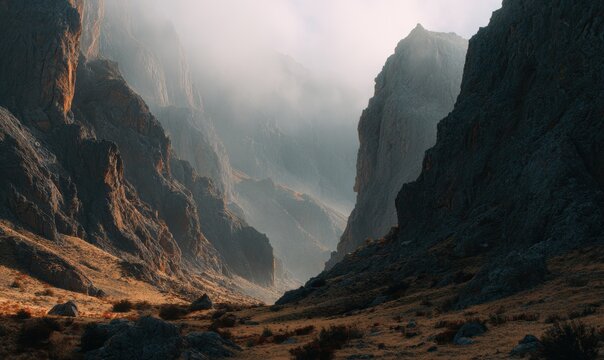 A mountain range with a valley in between