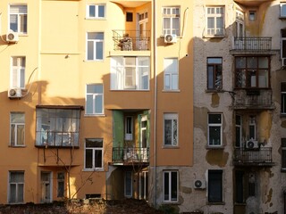 Sofia Bulgaria old downtown apartment buildings facade under sunny sky. This image
captures typical...