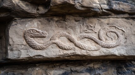 Midgard Serpent Carved Into Nordic Cliff Art Represents World Cycle Mythology in Ancient Times