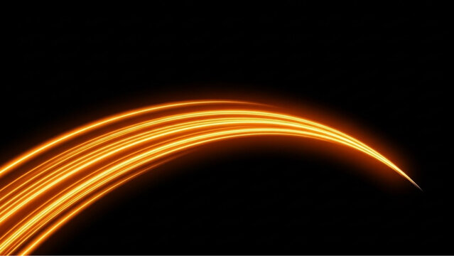 Abstract orange light streaks gracefully arc across a stark black expanse, creating a visually striking display of motion and energy, evoking speed, and technological advancement. vector illustration
