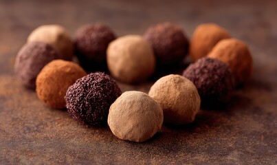 A bunch of chocolate covered balls are on a table