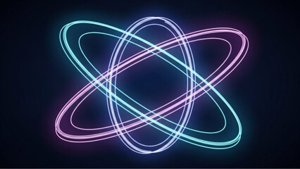 Naklejka premium A mesmerizing neon light trails depicts a series of intersecting orbits, offering a modern interpretation of the universe. vector illustration