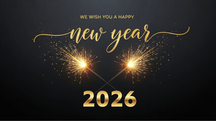 The New Year sparkles and wishes of 2026, where a celebratory design exudes joy and anticipation. With golden accents, sparklers, and elegant script. vector illustration