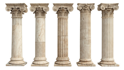 Obraz premium Classical Corinthian Columns with Ornate Capitals for Architecture, History, and Decorative Design Concepts Transparent PNG