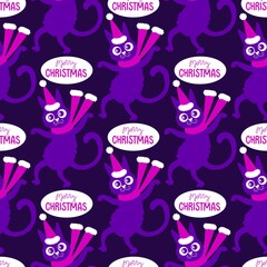 Cartoon funny cats seamless Christmas pattern for wrapping paper and kids clothes print and festive packaging