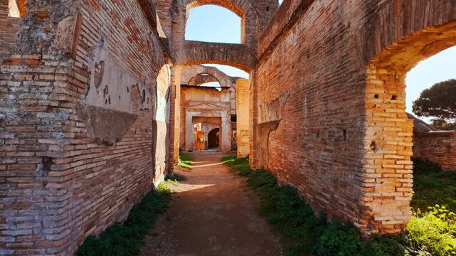 The ruins of Ostia Antica, the old port of Rome, Lazio, Italy, dating back to the 7th century BC