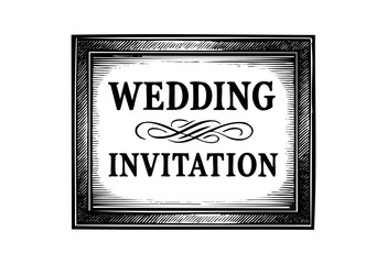 Obraz premium A black and white wedding invitation featuring a framed design with ornamental swirl — stock illustration.