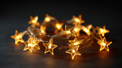 Glowing star-shaped LED garland arranged in a circular pattern on a dark surface