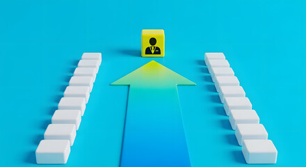 Businessman moving up leaving competition behind , Choosing the best candidate for hiring. Recruitment, staffing and human resources management. Employee selection. Attracting new customers .