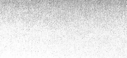 Diagonal halftone gradient texture with soft black grain on transparent background. Faded dot pattern with minimal contrast.