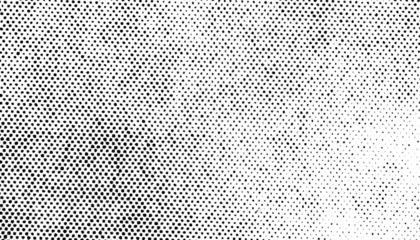 High-density halftone dot pattern with grunge texture and varied dot sizes on a transparent background.