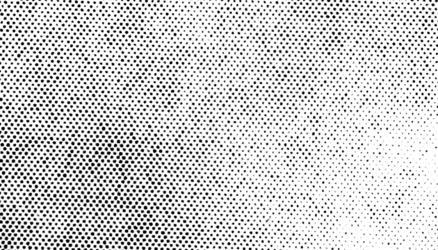 High-density halftone dot pattern with grunge texture and varied dot sizes on a transparent background.