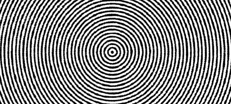 Black concentric circles with a distressed, hand-drawn grunge texture on a transparent background.