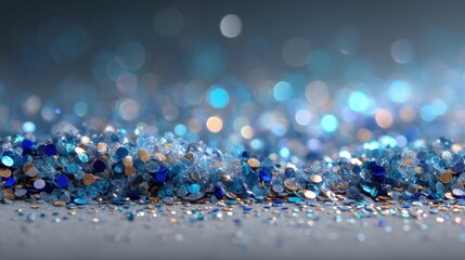 Shimmering blue glitter scattered on a surface showcasing vibrant colors and textures