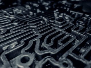 Close up hydroblock detail of automatic gearbox. Abstract background