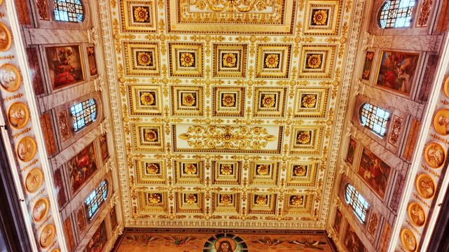The central nave of  the Basilica of Saint Paul Outside the Walls or Basilica di San Paolo fuori le Mura in Rome, Italy