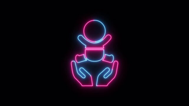 baby care , toddler or infant care flat neon icon video animation for apps and websites	