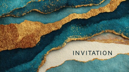 Invitation design with gold accents on textured blue background for events and celebrations
