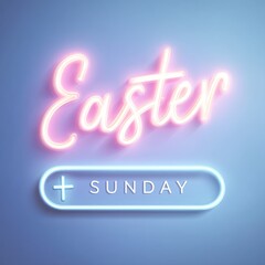 Neon sign announces Easter Sunday on a blue gradient