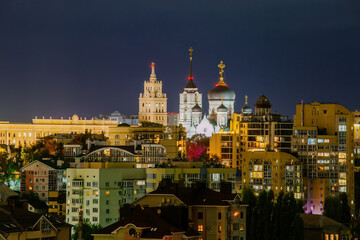 Voronezh skyline at night, aerial view
