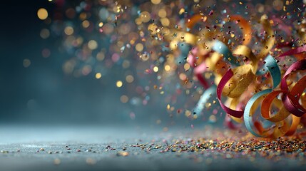 Colorful confetti and streamers creating a festive atmosphere for celebrations