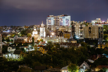 Voronezh skyline at night, aerial view