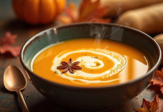 Velvety Butternut Autumn Soup Cream Swirl Artisan Pumpkin Fall Flavorful Experience Cozy