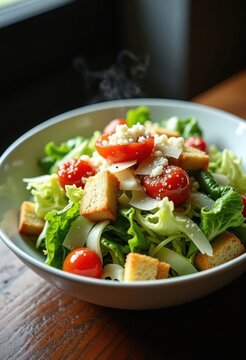 Vibrant Caesar Salad With Crunchy Croutons, Crisp Romaine, and Creamy Dressing