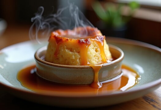 Warm Bread Pudding Dripping Rich Caramel Sauce Gooey Indulgence Flavorful Comfort Hearty Dessert