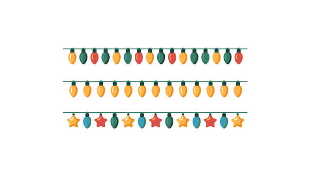Set of festive Christmas light strings colorful bulbs and star shapes for holiday decoration isolated on white background