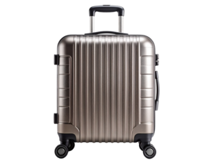 Modern Hard Shell Suitcase with Wheels and Travel Lifestyle Accents PNG
